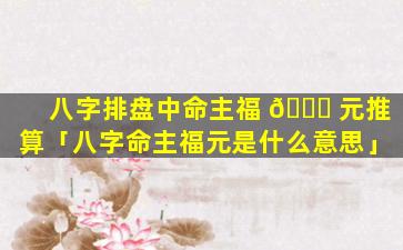八字排盘中命主福 🐈 元推算「八字命主福元是什么意思」